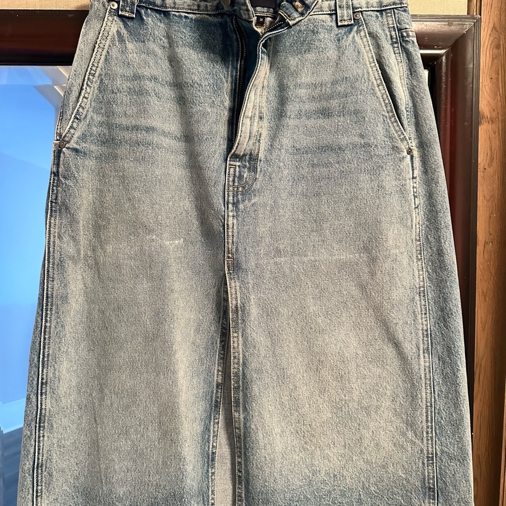 KHAITE Light Blue A-Line Denim Skirt